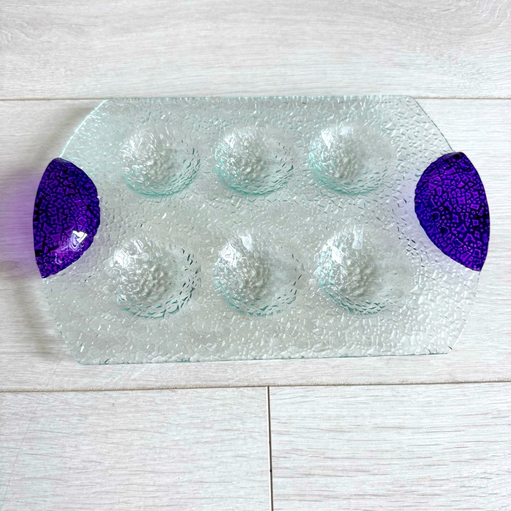 Dansk Spectra Textured Glass Serving Tray Violet Oyster Hors D'Oeuvres Platter